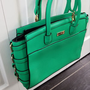 Top handle Green purse handbag with side buckles